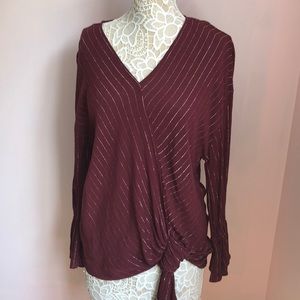 Gorgeous maroon and silver sparkly striped blouse